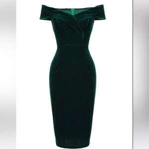 Retro Stage 1960s Off the Shoulder Velvet Bodycon Vintage Dress